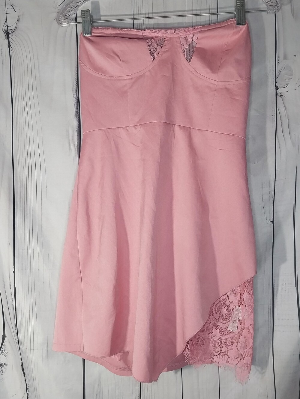 Boohoo Strapless Pink Lace-Trim Bustier Bodycon Coquette Party Mini Dress
